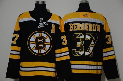 Men’s Boston Bruins #37 Patrice Bergeron Black With Team Logo Adidas Stitched NHL Jersey