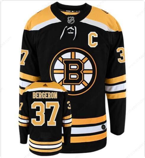 Men’s Boston Bruins #37 Patrice Bergeron With C Patch Adidas Authentic Home NHL Hockey Jersey