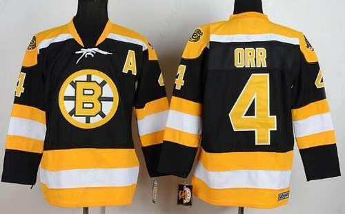 Men’s Boston Bruins #4 Bobby Orr 1967-68 Black CCM Vintage Throwback Jersey