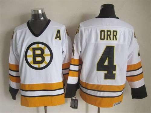 Men’s Boston Bruins #4 Bobby Orr 1981-82 White CCM Vintage Throwback Jersey