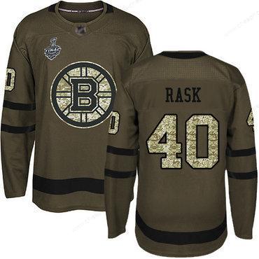 Men’s Boston Bruins #40 Tuukka Rask Green Salute To Service 2019 Stanley Cup Final Bound Stitched Hockey Jersey