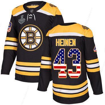 Men’s Boston Bruins #43 Danton Heinen Black Home Authentic Usa Flag 2019 Stanley Cup Final Bound Stitched Hockey Jersey