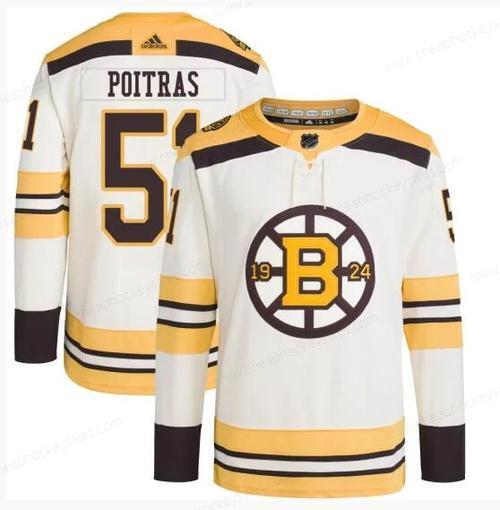 Men’s Boston Bruins #51 Matthew Poitras Cream 100Th Anniversary Stitched Jersey