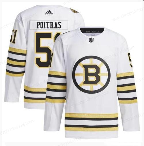 Men’s Boston Bruins #51 Matthew Poitras White 100Th Anniversary Stitched Jersey