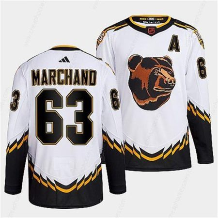 Men’s Boston Bruins #63 Brad Marchand 2022 White Reverse Retro Stitched Jersey