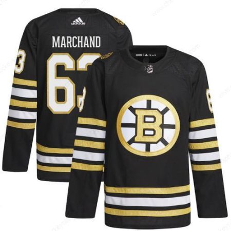 Men’s Boston Bruins #63 Brad Marchand Black 100Th Anniversary Primegreen Stitched Jersey