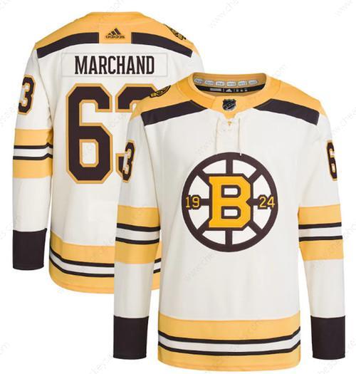 Men’s Boston Bruins #63 Brad Marchand Cream 100Th Anniversary Stitched Jersey