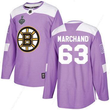 Men’s Boston Bruins #63 Brad Marchand Purple Authentic Fights Cancer 2019 Stanley Cup Final Bound Stitched Hockey Jersey