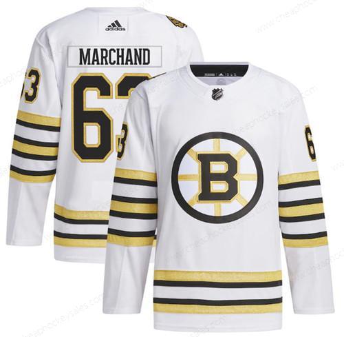 Men’s Boston Bruins #63 Brad Marchand White 100Th Anniversary Primegreen Stitched Jersey