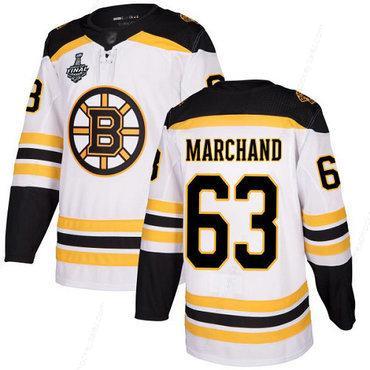 Men’s Boston Bruins #63 Brad Marchand White Road Authentic 2019 Stanley Cup Final Bound Stitched Hockey Jersey