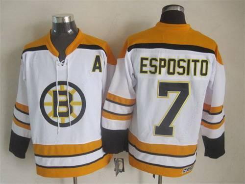 Men’s Boston Bruins #7 Phil Esposito 2007-08 White CCM Vintage Throwback Jersey