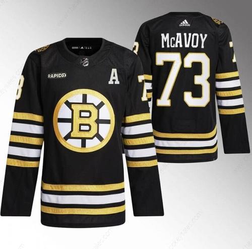 Men’s Boston Bruins #73 Charlie Mcavoy Black With Rapid7 Patch 100Th Anniversary Stitched Jersey