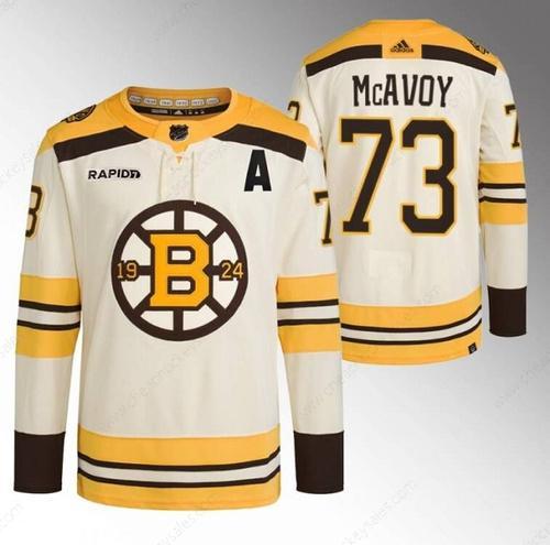 Men’s Boston Bruins #73 Charlie Mcavoy Cream With Rapid7 Patch 100Th Anniversary Stitched Jersey