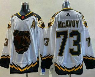 Men’s Boston Bruins #73 Charlie Mcavoy White 2022 Reverse Retro Stitched Jersey