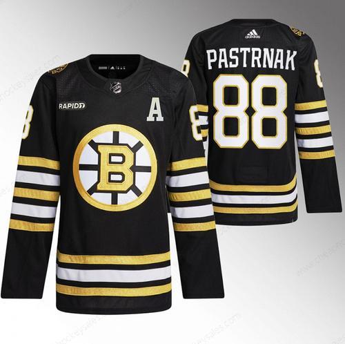 Men’s Boston Bruins #88 David Pastrnak Black With Rapid7 Patch 100Th Anniversary Stitched Jersey