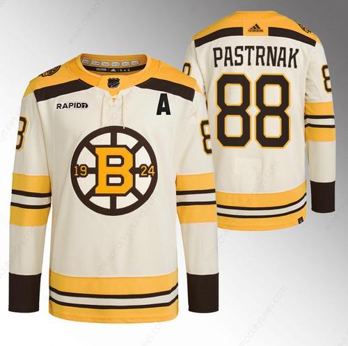 Men’s Boston Bruins #88 David Pastrnak Cream With Rapid7 Patch 100Th Anniversary Stitched Jersey