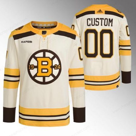 Men’s Boston Bruins Custom Cream With Rapid7 Patch 100Th Anniversary Stitched Jersey