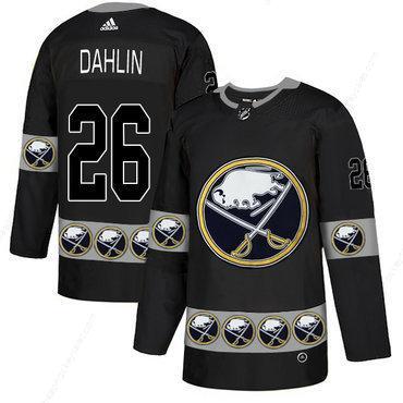 Men’s Buffalo Sabres #26 Rasmus Dahlin Black Team Logos Fashion Adidas Jersey