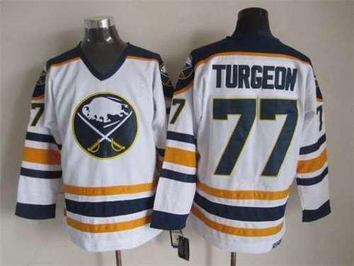 Men’s Buffalo Sabres #77 Pierre Turgeon 1983-84 White CCM Vintage Throwback Jersey