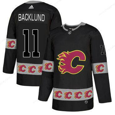 Men’s Calgary Flames #11 Mikael Backlund Black Team Logos Fashion Adidas Jersey