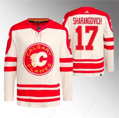 Men’s Calgary Flames #17 Yegor Sharangovich 2023 Cream Classic Primegreen Stitched Jersey