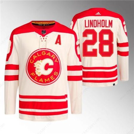 Men’s Calgary Flames #28 Elias Lindholm 2023 Cream Classic Primegreen Stitched Jersey