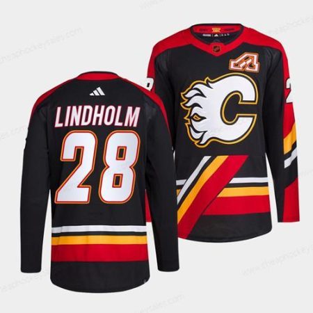 Men’s Calgary Flames #28 Elias Lindholm Black 2022-23 Reverse Retro Stitched Jersey