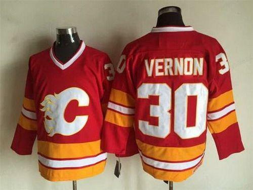 Men’s Calgary Flames #30 Mike Vernon 1981-82 Red CCM Vintage Throwback Jersey