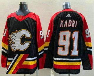 Men’s Calgary Flames #91 Nazem Kadri Black 2022 Reverse Retro Stitched Jersey