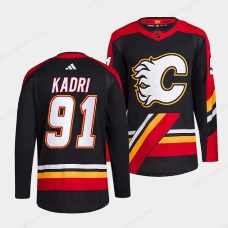 Men’s Calgary Flames #91 Nazem Kadri Black 2022-23 Reverse Retro Stitched Jersey