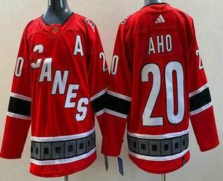 Men’s Carolina Hurricanes #20 Sebastian Aho Red 2022 Reverse Retro Authentic Jersey