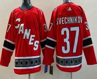 Men’s Carolina Hurricanes #37 Andrei Svechnikov Red 2022 Reverse Retro Authentic Jersey