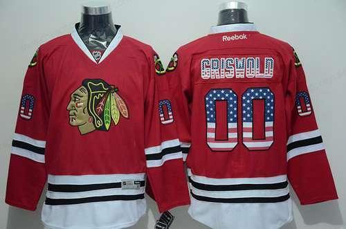 Men’s Chicago Blackhawks #00 Clark Griswold Usa Flag Fashion Red Jersey