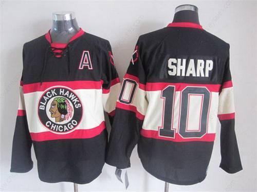 Men’s Chicago Blackhawks #10 Patrick Sharp Black Third CCM Vintage Throwback Jersey