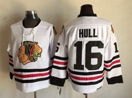 Men’s Chicago Blackhawks #16 Bobby Hull White CCM Vintage Throwback Jersey