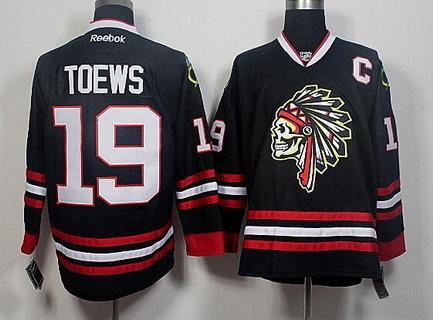 Men’s Chicago Blackhawks #19 Jonathan Toews Black The Indians Skulls Fashion Jersey