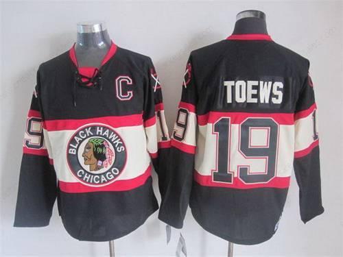 Men’s Chicago Blackhawks #19 Jonathan Toews Black Third CCM Vintage Throwback Jersey