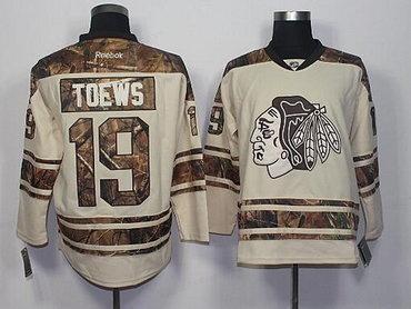 Men’s Chicago Blackhawks #19 Jonathan Toews Cream With Camo Hockey Jersey