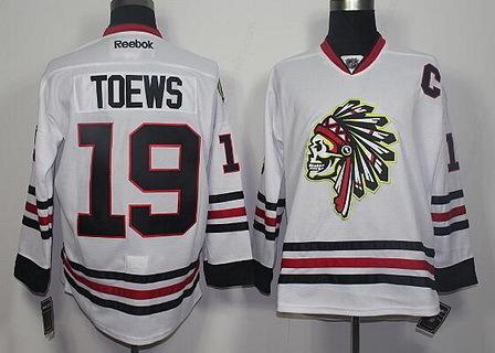 Men’s Chicago Blackhawks #19 Jonathan Toews White The Indians Skulls Fashion Jersey