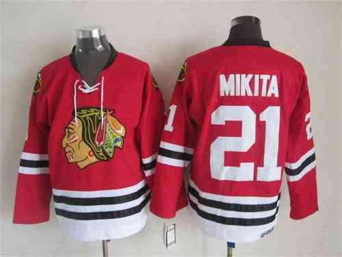 Men’s Chicago Blackhawks #21 Stan Mikita 1957-58 Red CCM Vintage Throwback Jersey