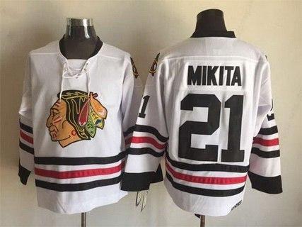 Men’s Chicago Blackhawks #21 Stan Mikita White CCM Vintage Throwback Jersey