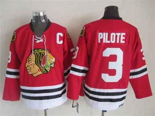 Men’s Chicago Blackhawks #3 Pierre Pilote 1957-58 Red Vintage Jersey