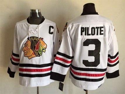 Men’s Chicago Blackhawks #3 Pierre Pilote White CCM Vintage Throwback Jersey