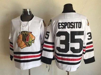 Men’s Chicago Blackhawks #35 Tony Esposito White CCM Vintage Throwback Jersey