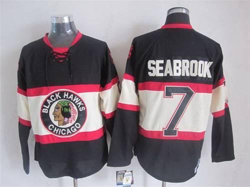 Men’s Chicago Blackhawks #7 Brent Seabrook Black Third CCM Vintage Throwback Jersey