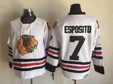 Men’s Chicago Blackhawks #7 Tony Esposito 1999 White CCM Vintage Throwback Jersey