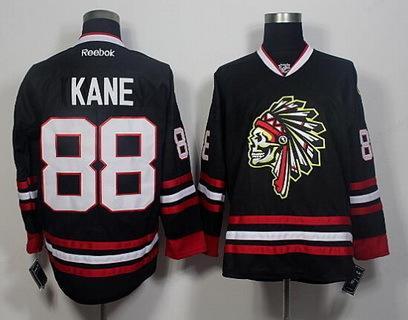 Men’s Chicago Blackhawks #88 Patrick Kane Black The Indians Skulls Fashion Jersey