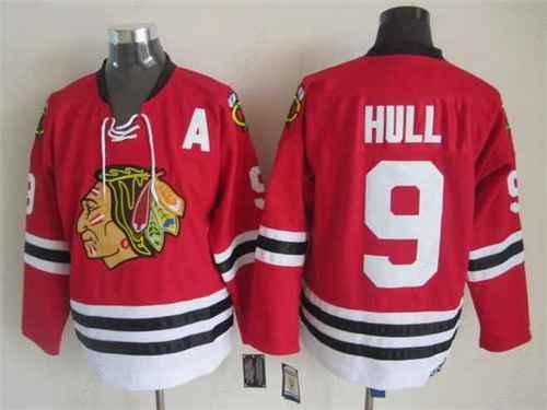 Men’s Chicago Blackhawks #9 Bobby Hull 1957-58 Red Vintage Jersey