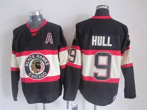 Men’s Chicago Blackhawks #9 Bobby Hull Black Third CCM Vintage Throwback Jersey