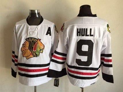 Men’s Chicago Blackhawks #9 Bobby Hull White CCM Vintage Throwback Jersey